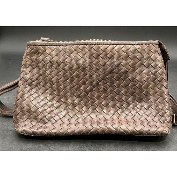 VALENTINA ITALIAN LEATHER WEAVED DARK BROWN CROSSBODY BAG - Picture 1 of 6